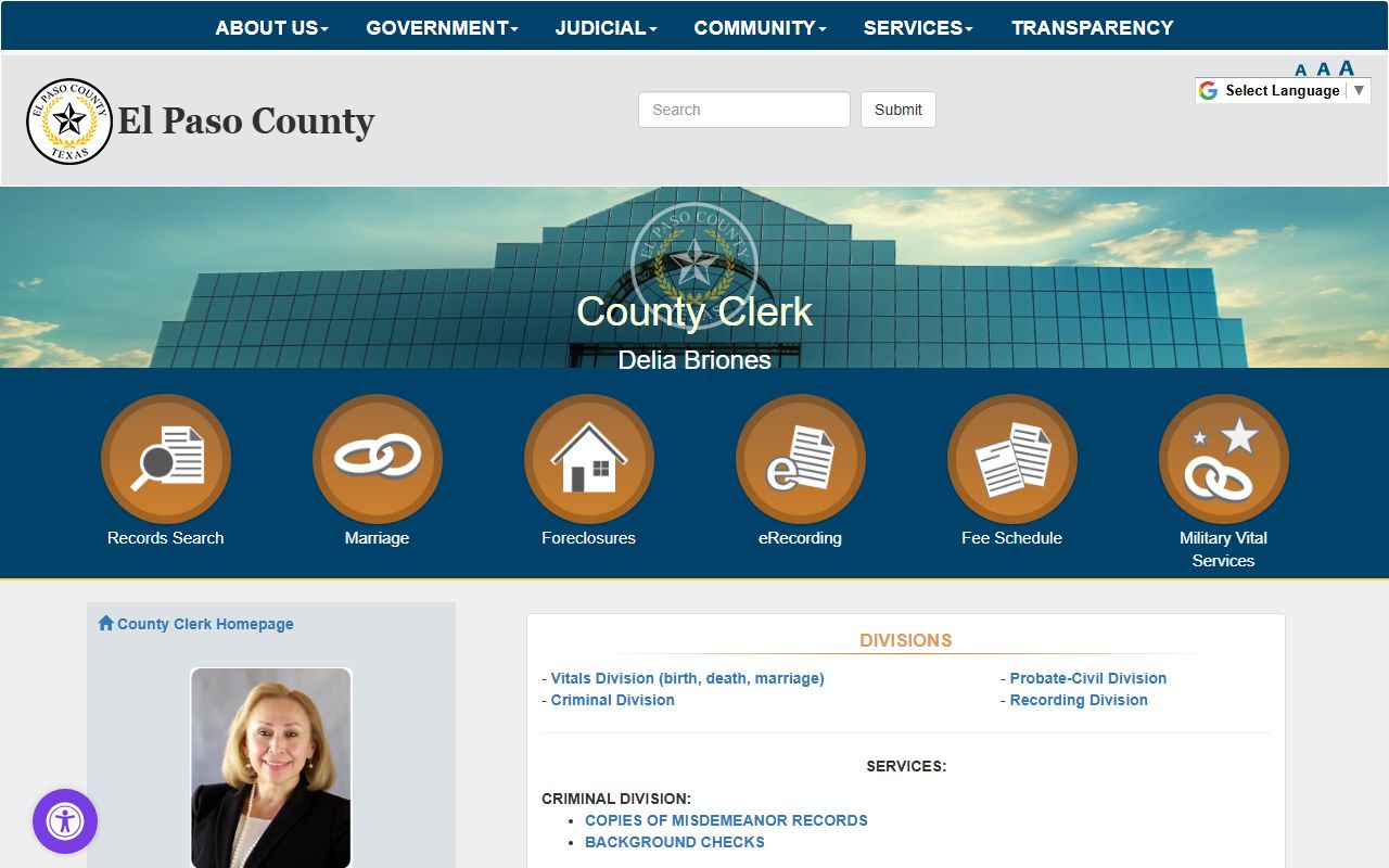 El Paso County Clerk website for El Paso birth records
