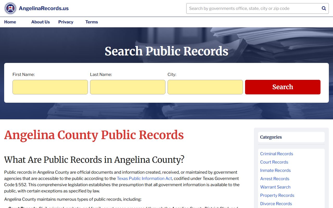 Angelina County Clerk official website for birth records in Lufkin Texas
