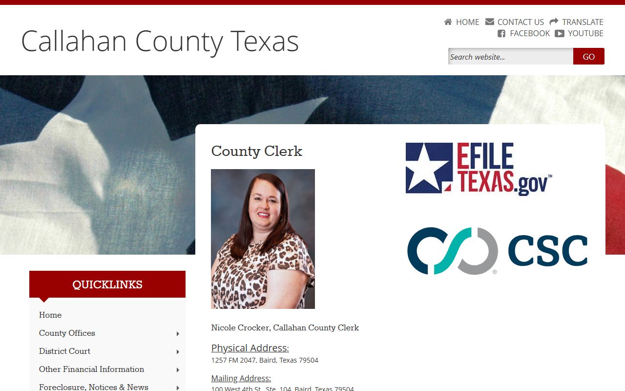 Callahan County Clerk Website - Birth Records