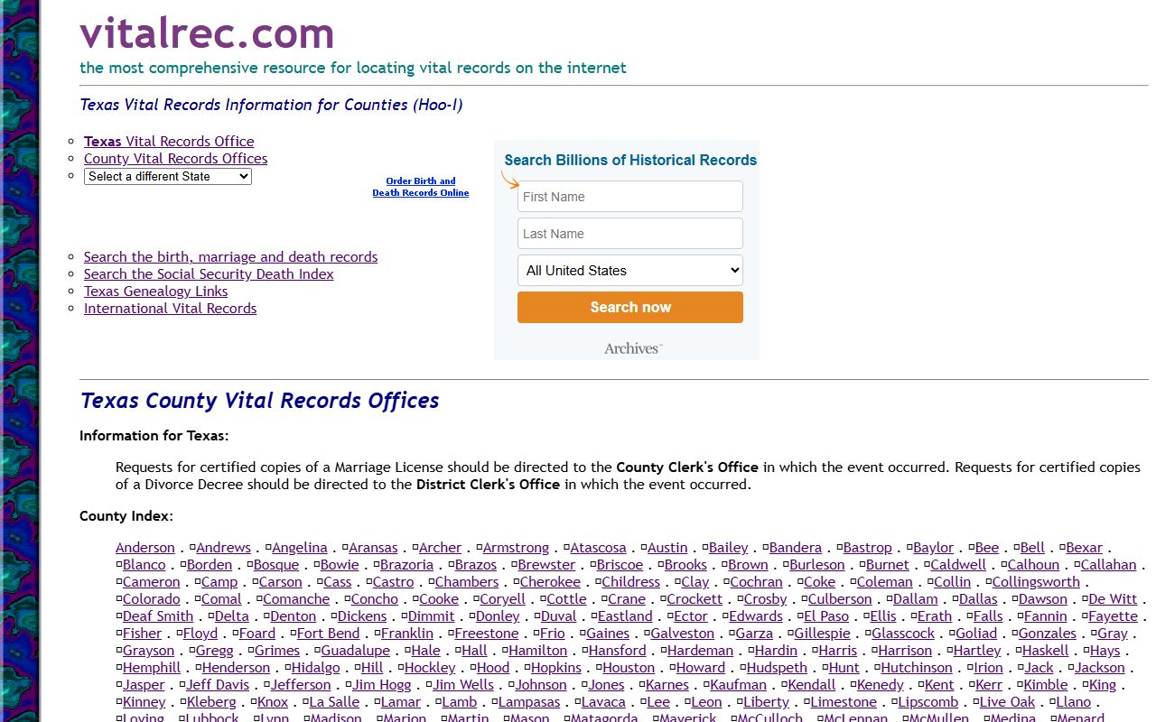 Vital records directory listing for Irion County birth records