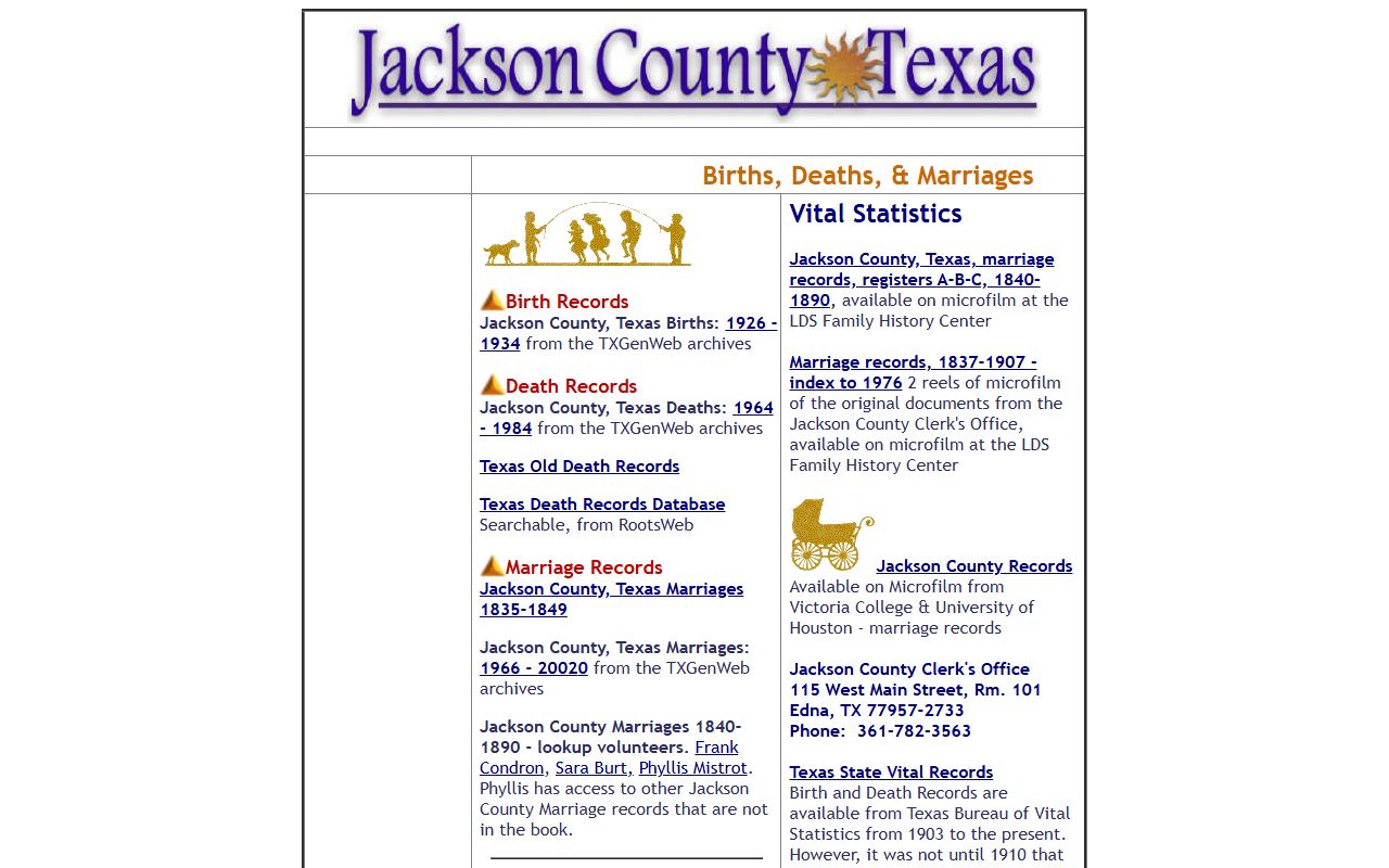 USGenWeb archives for Jackson County Texas vital records