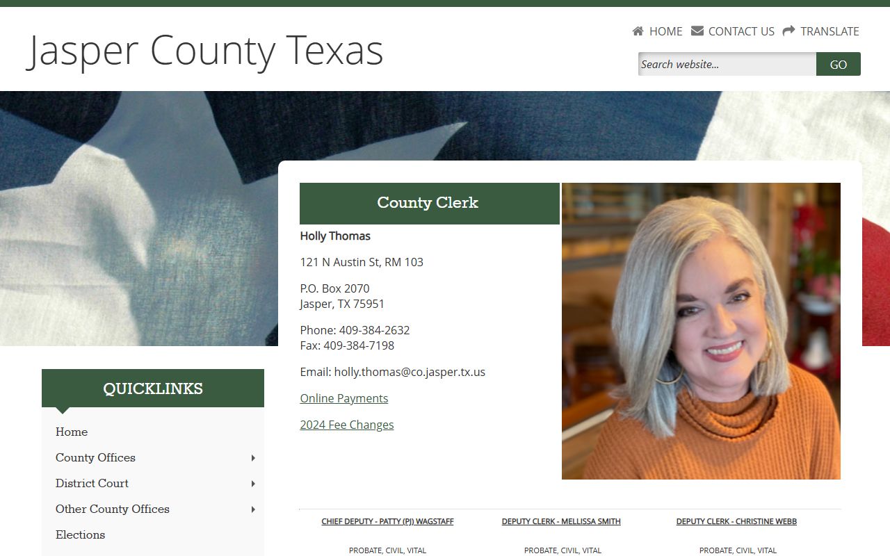 Official Jasper County Clerk website page for vital records