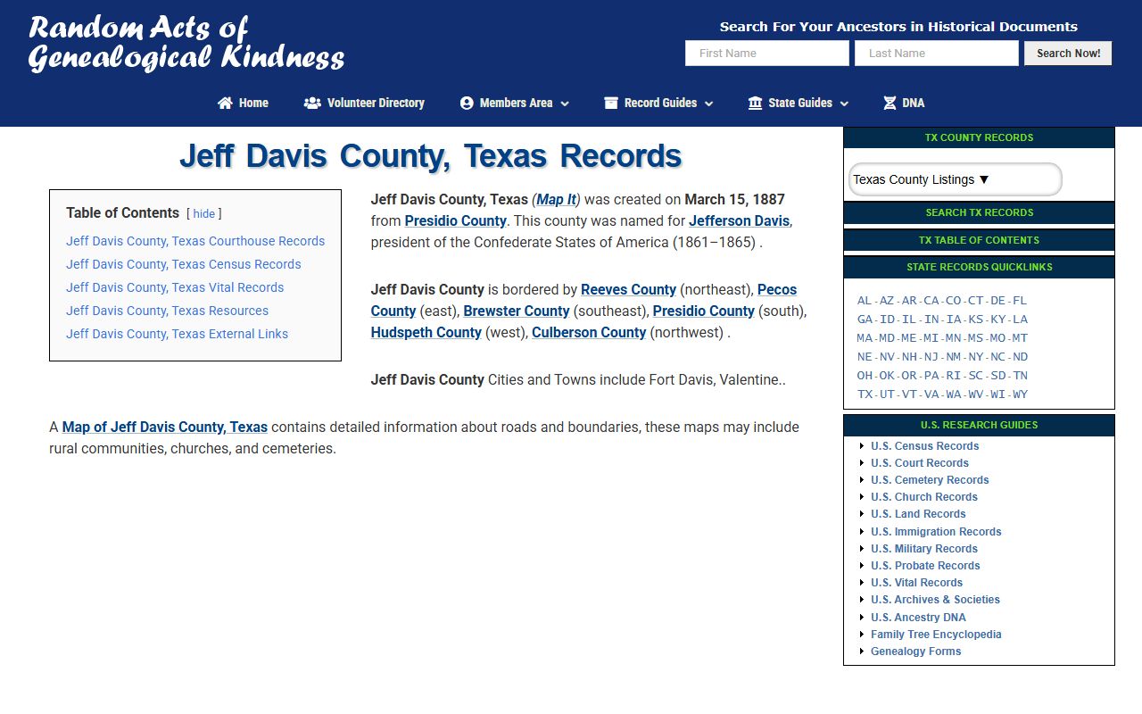 RAO genealogy guide for Jeff Davis County Texas birth records resources