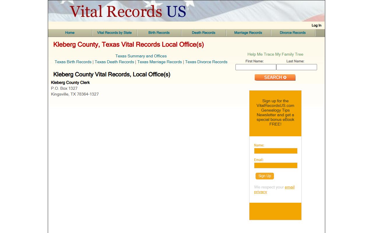 Vital Records US Directory - Kleberg County birth certificates