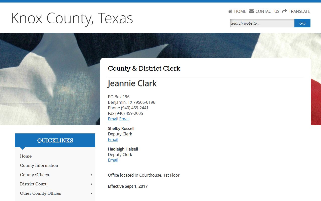 Knox County and District Clerk website for birth records