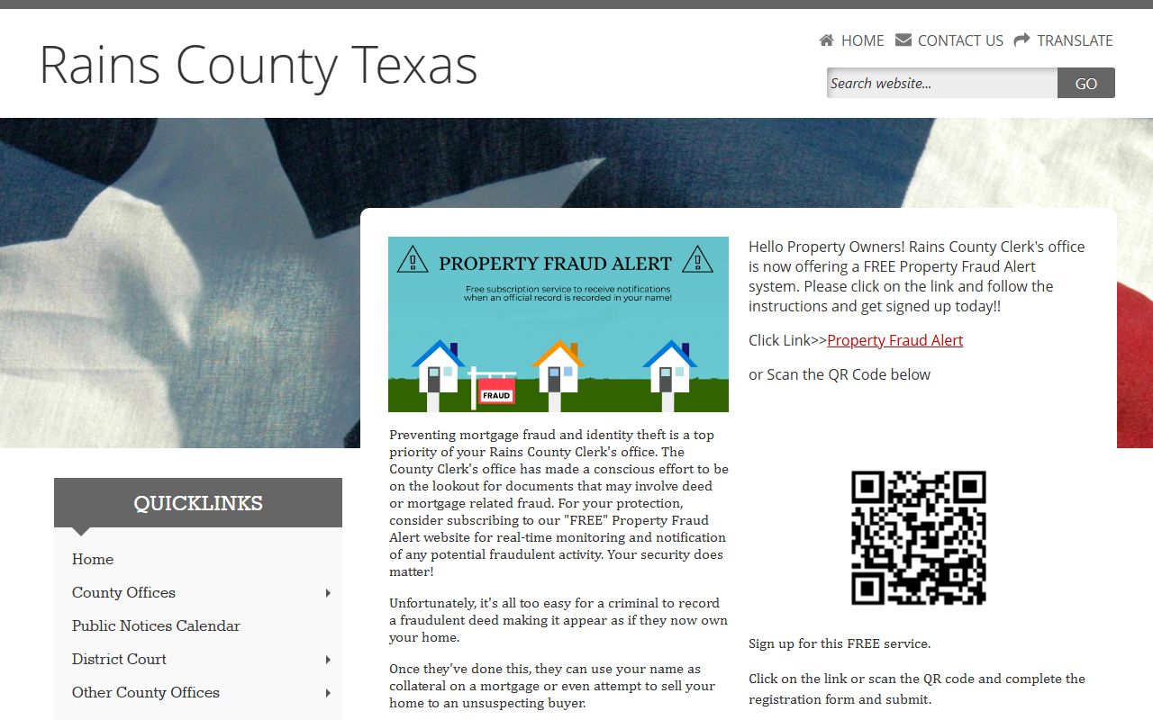 Rains County Clerk official website showing birth records information