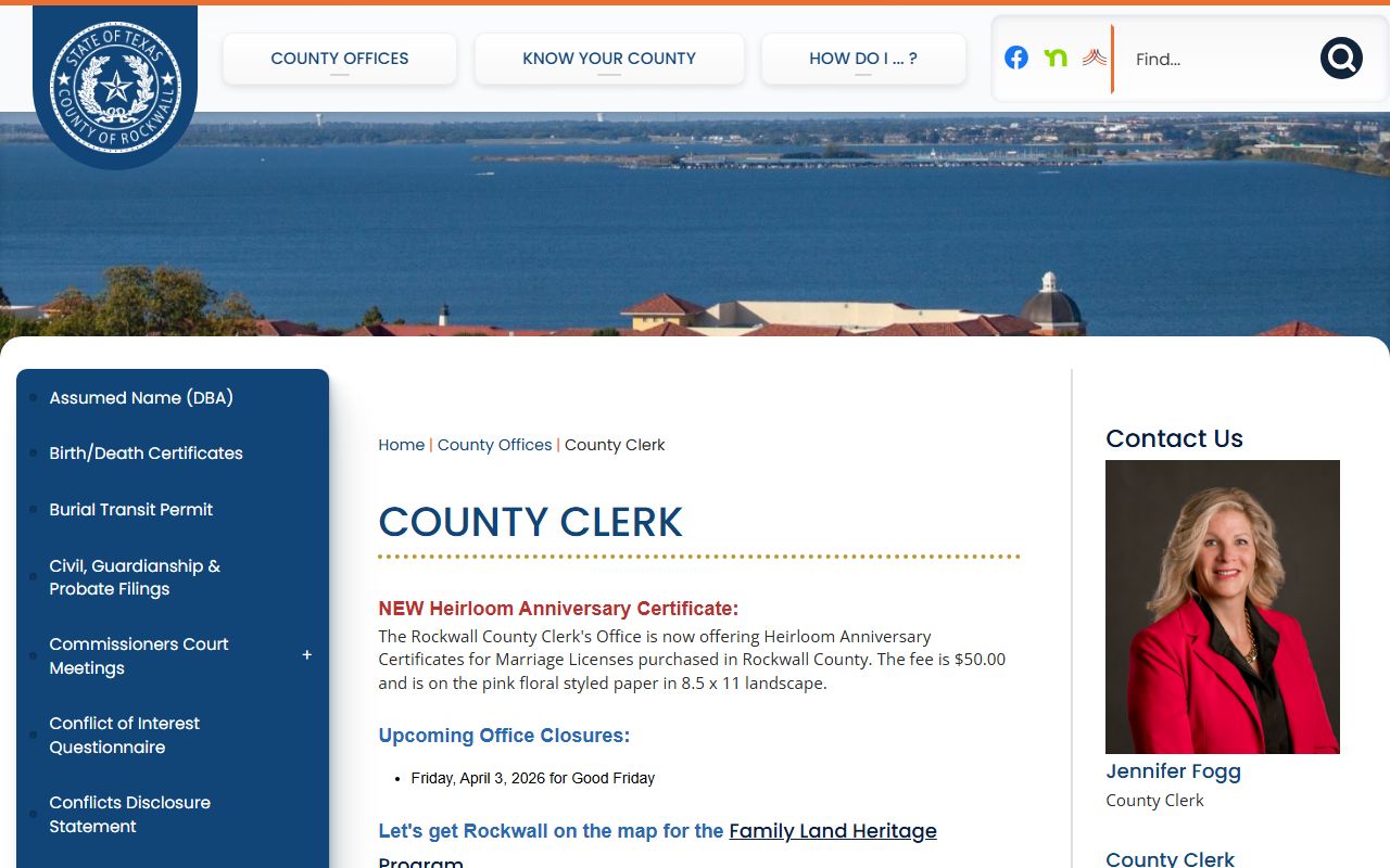 Texas county clerk website showing vital records services similar to Reagan County