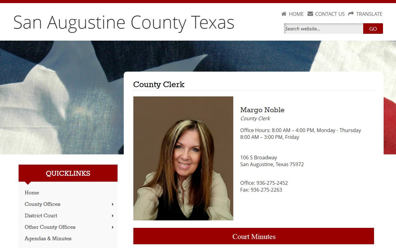 San Augustine County Clerk vital records page
