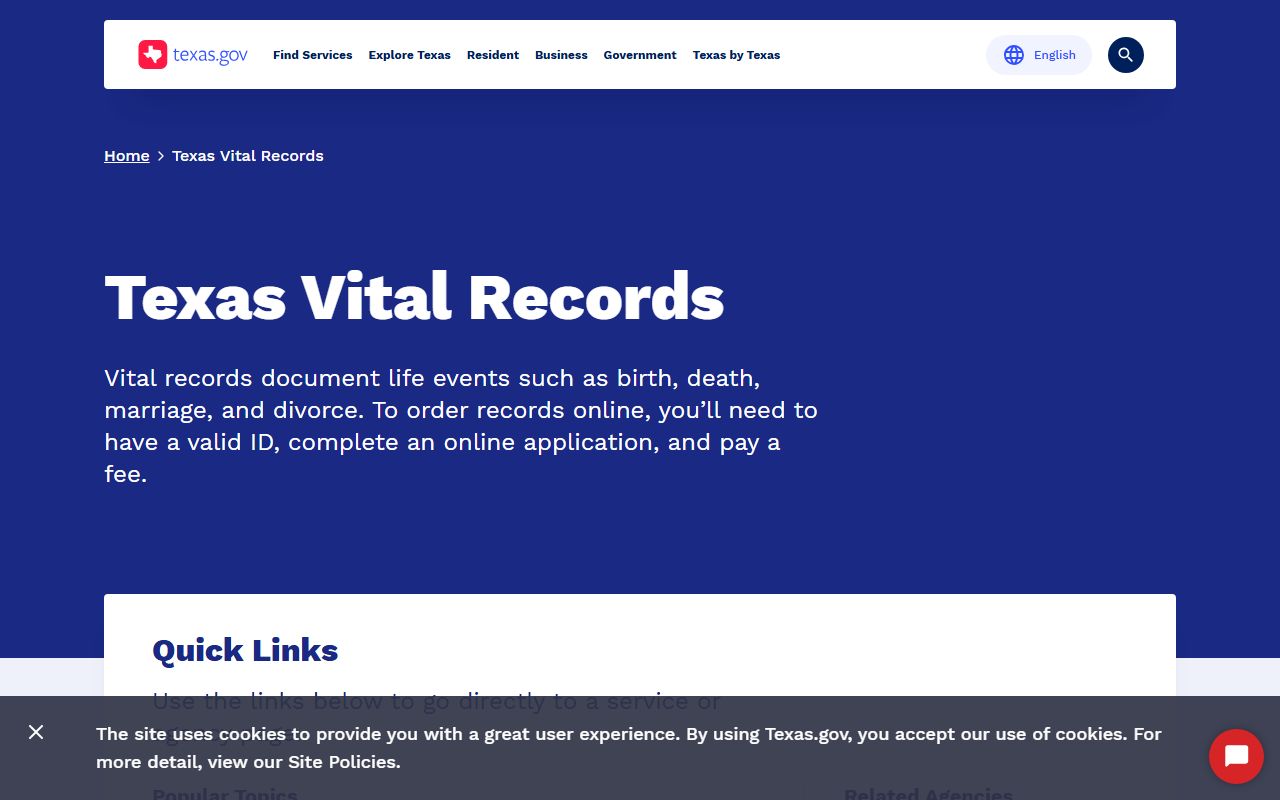Texas.gov vital records portal for ordering birth certificates